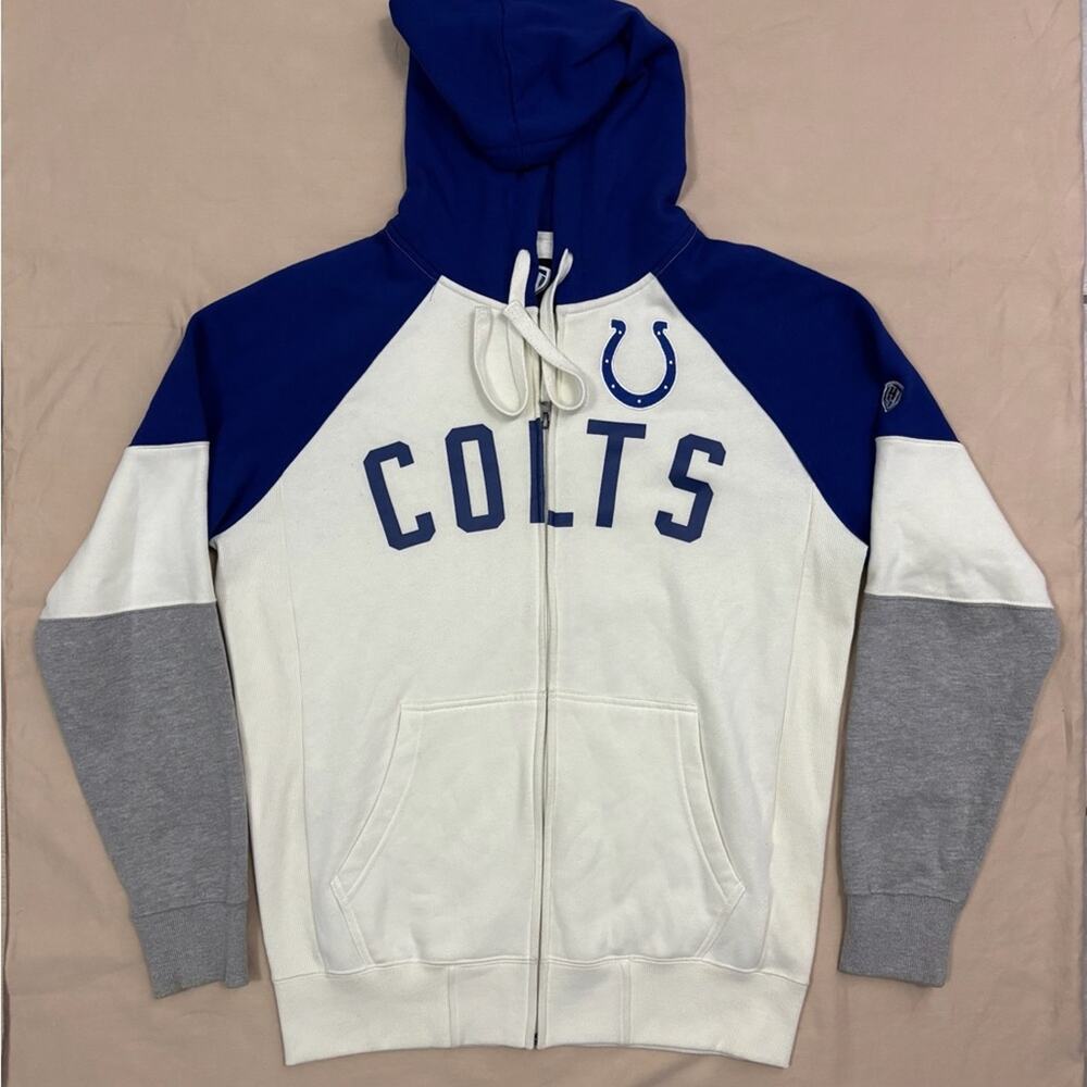 Hands High Men’s Indianapolis Colts Blue and White Full Zip Hoodie Size Medium